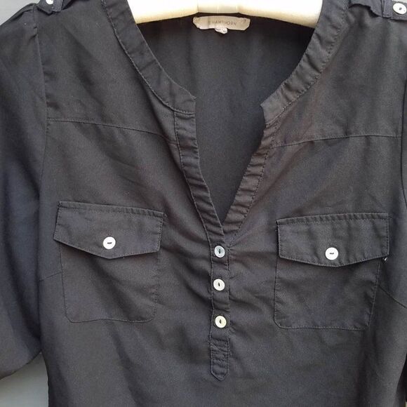 Hawthorne Black Sheer Rushed Short Sleeves Blouse Size Medium - Picture 10 of 10